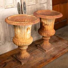 #49680 - Pair&nbsp;of&nbsp;Large&nbsp;Cast&nbsp;Iron&nbsp;Garden&nbsp;Urn&nbsp;Planters&nbsp;image