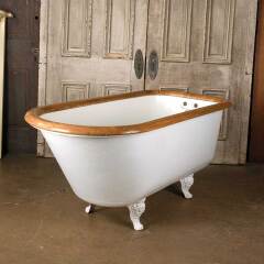#54324 - 29x65&nbsp;Salvaged&nbsp;Cast&nbsp;Iron&nbsp;Bathtub&nbsp;w/&nbsp;Oak&nbsp;Rim image