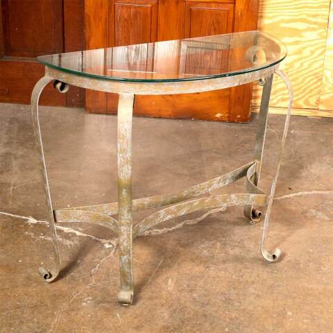 #41967 Metal Demilune Table with Glass Top image 2