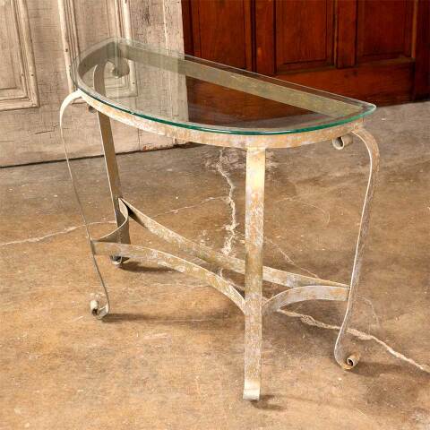 #41967 Metal Demilune Table with Glass Top image 3