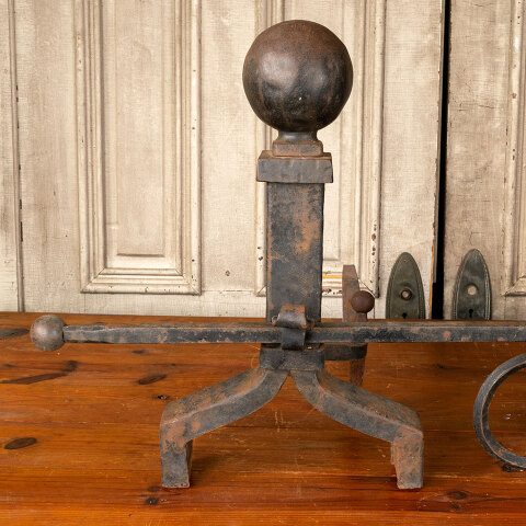 #42889 Antique Cannonball Fireplace Andirons image 4