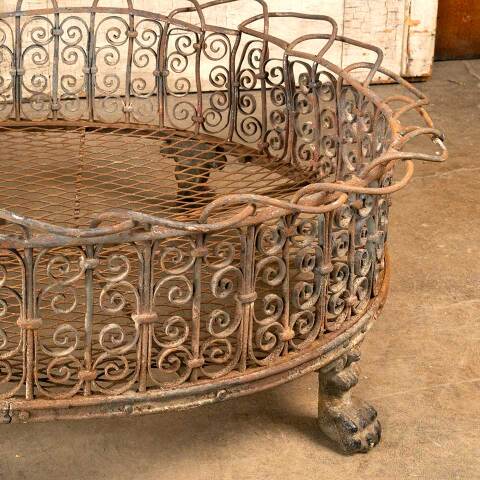 #45974 Antique Footed Wrought Iron Oval Basket image 4