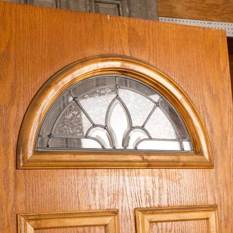 #47227 32x79 Antique Oak Leaded Glass Entry Door image 4
