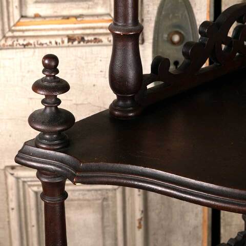 #49346 Antique Walnut Etagere Tiered Corner Shelf image 4