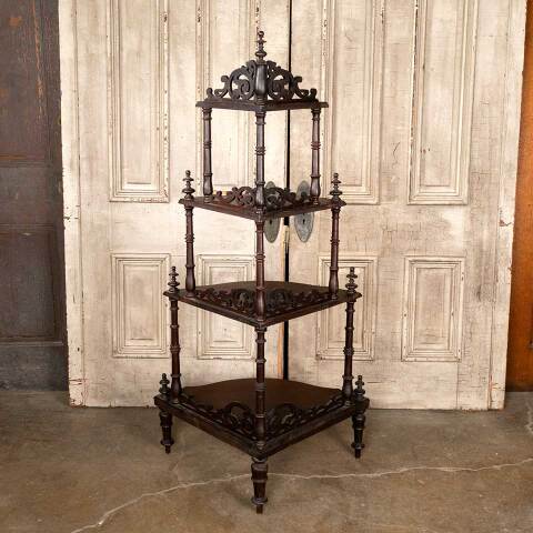 #49346 Antique Walnut Etagere Tiered Corner Shelf image 8