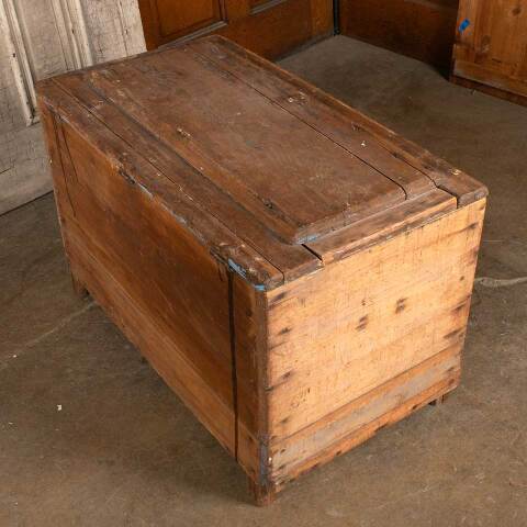 #49440 Antique Wood Storage Trunk w/ Hinged Lid image 7
