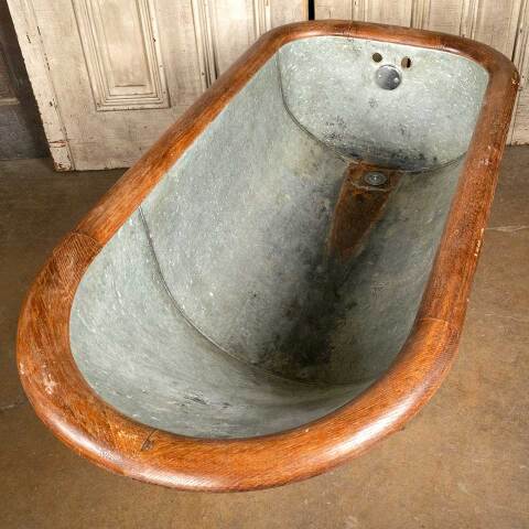 #49518 29x59 Antique Oak Rimmed Metal Bathtub image 2