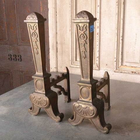 #49621 Pair of Antique Brass Fireplace Andirons image 2