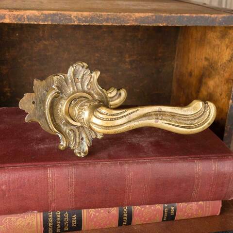 #50053 Salvaged Ornate Brass Door Lever Handles image 4