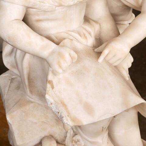 #52153 Antique Alabaster Statue of Two Girls Reading image 3