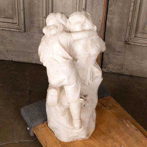 #52153 Antique Alabaster Statue of Two Girls Reading image 6