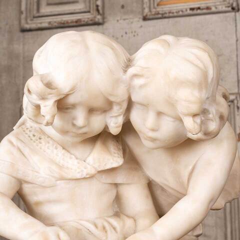 #52153 Antique Alabaster Statue of Two Girls Reading image 7