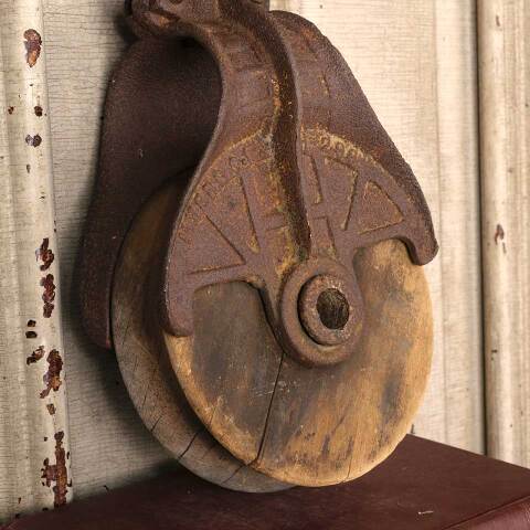 #52816 Salvaged Antique Wood & Metal Barn Pulley image 3