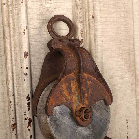 #52816 Salvaged Antique Wood & Metal Barn Pulley image 7