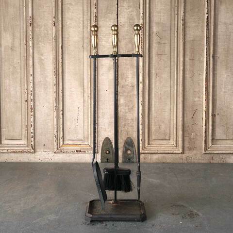 #53816 Antique Metal & Brass Fireplace Tool Set image 2