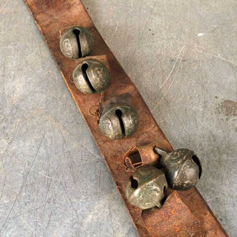 #54218 Antique Brass Sleigh Bells on Leather Strap image 2